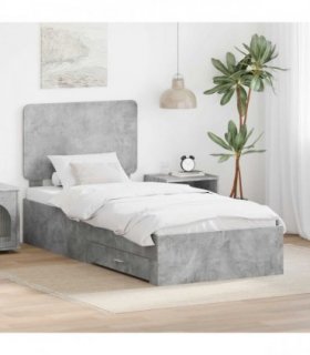vidaXL Bed Frame with Drawer Concrete Grey 90 x 190 cm Engineered Wood