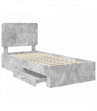 vidaXL Bed Frame with Drawer Concrete Grey 90 x 190 cm Engineered Wood