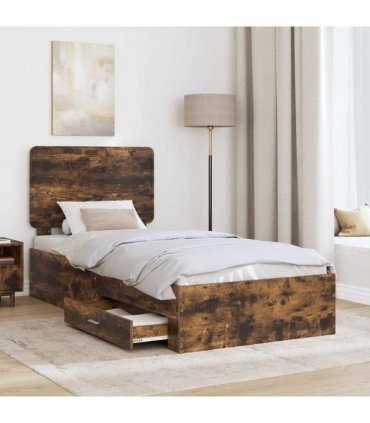 vidaXL Bed Frame with Drawer Smoked Oak 90 x 190 cm Engineered Wood