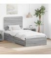 vidaXL Bed Frame with Drawer Grey Sonoma 90 x 190 cm Engineered Wood