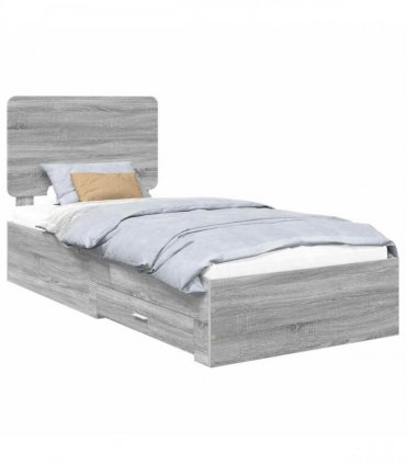 vidaXL Bed Frame with Drawer Grey Sonoma 90 x 190 cm Engineered Wood