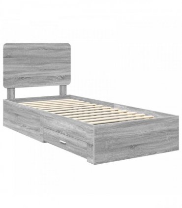 vidaXL Bed Frame with Drawer Grey Sonoma 90 x 190 cm Engineered Wood