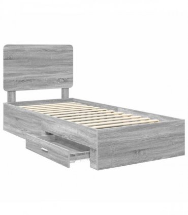 vidaXL Bed Frame with Drawer Grey Sonoma 90 x 190 cm Engineered Wood