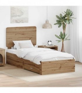 vidaXL Bed Frame with Drawer Artisan Oak 90 x 190 cm Engineered Wood