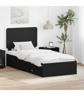 vidaXL Bed Frame with Drawer Black 75 x 190 cm Engineered Wood