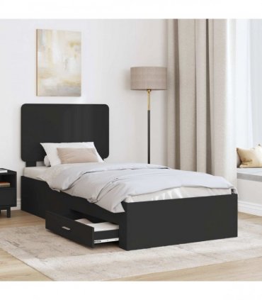 vidaXL Bed Frame with Drawer Black 75 x 190 cm Engineered Wood
