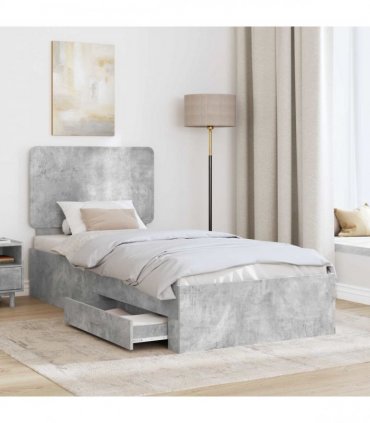 vidaXL Bed Frame with Drawer Concrete Grey 70 x 190 cm Engineered Wood