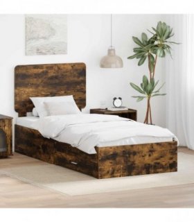 vidaXL Bed Frame with Drawer Smoked Oak 75 x 190 cm Engineered Wood