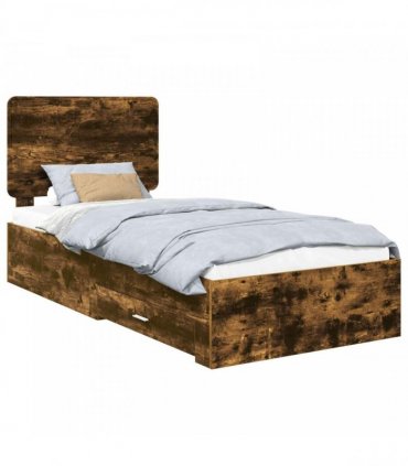 vidaXL Bed Frame with Drawer Smoked Oak 75 x 190 cm Engineered Wood