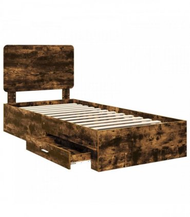 vidaXL Bed Frame with Drawer Smoked Oak 75 x 190 cm Engineered Wood