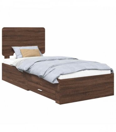 vidaXL Bed Frame with Drawer Brown Oak 75 x 190 cm Engineered Wood