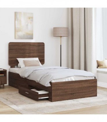 vidaXL Bed Frame with Drawer Brown Oak 75 x 190 cm Engineered Wood