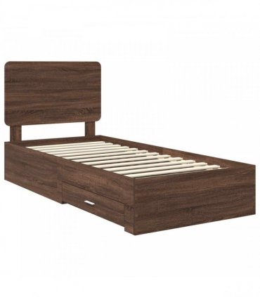 vidaXL Bed Frame with Drawer Brown Oak 75 x 190 cm Engineered Wood