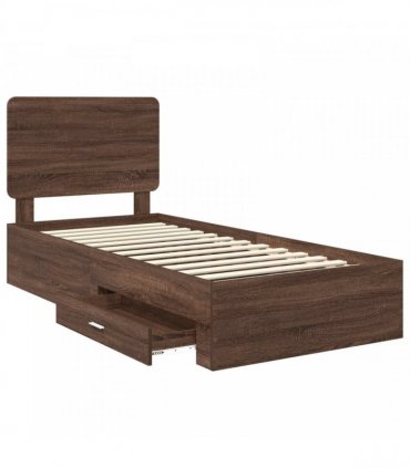 vidaXL Bed Frame with Drawer Brown Oak 75 x 190 cm Engineered Wood