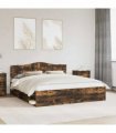 vidaXL Bed Frame Smoked Oak 200 x 200 cm Solid Pine Wood