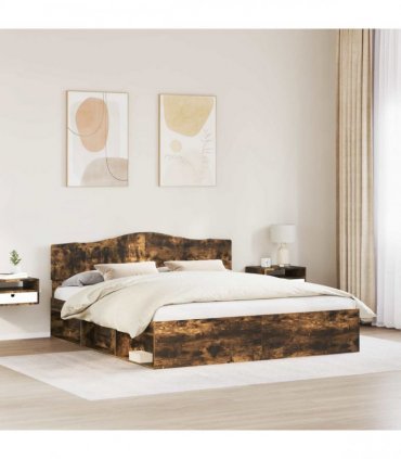 vidaXL Bed Frame Smoked Oak 200 x 200 cm Solid Pine Wood