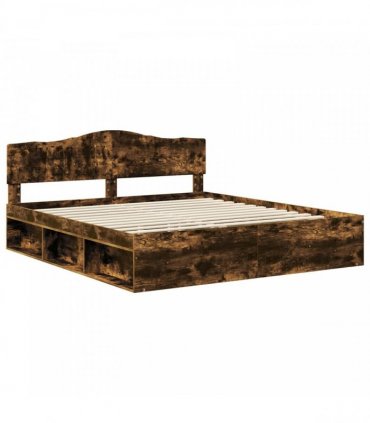 vidaXL Bed Frame Smoked Oak 200 x 200 cm Solid Pine Wood