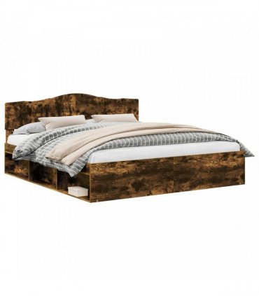 vidaXL Bed Frame Smoked Oak 180 x 200 cm Solid Pine Wood