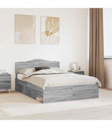 vidaXL Bed Frame Grey Sonoma 140 x 190 cm Solid Pine Wood