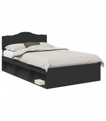 vidaXL Bed Frame with Headboard Black 135 x 190 cm Solid Pine Wood