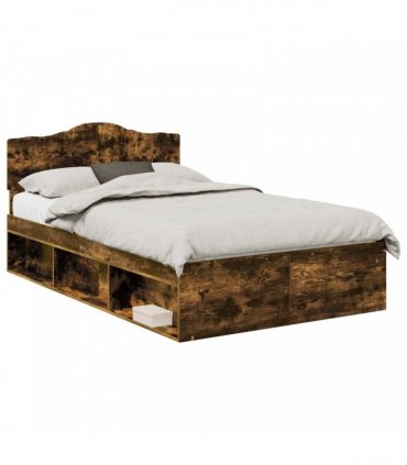 vidaXL Bed Frame Smoked Oak 135 x 190 cm Solid Pine Wood