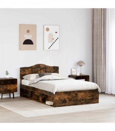 vidaXL Bed Frame Smoked Oak 135 x 190 cm Solid Pine Wood