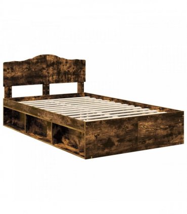 vidaXL Bed Frame Smoked Oak 135 x 190 cm Solid Pine Wood
