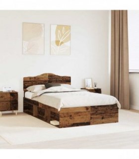 vidaXL Bed Frame with Headboard Old Wood 135 x 190 cm Solid Pine Wood