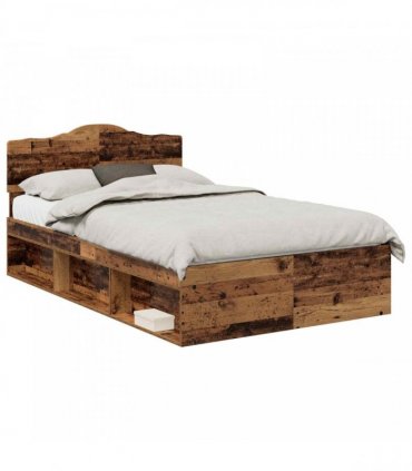 vidaXL Bed Frame with Headboard Old Wood 135 x 190 cm Solid Pine Wood