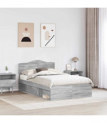 vidaXL Bed Frame Grey Sonoma 120 x 200 cm Solid Pine Wood