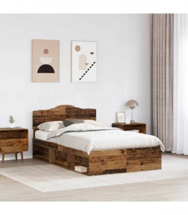 vidaXL Bed Frame with Headboard Old Wood 120 x 200 cm Solid Pine Wood