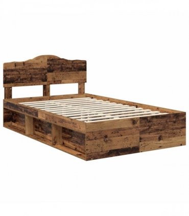 vidaXL Bed Frame with Headboard Old Wood 120 x 190 cm Solid Pine Wood