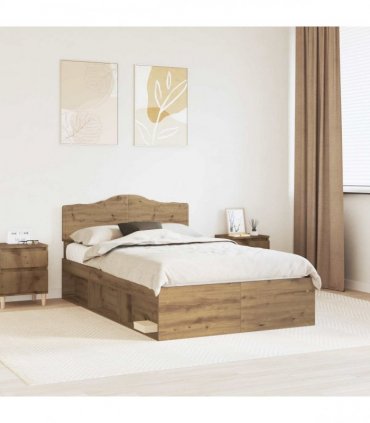 vidaXL Bed Frame Artisian Oak 120 x 190 cm Solid Pine Wood