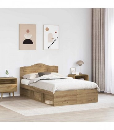 vidaXL Bed Frame Artisian Oak 120 x 190 cm Solid Pine Wood