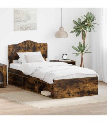 vidaXL Bed Frame Smoked Oak 100 x 200 cm Solid Pine Wood