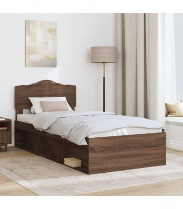 vidaXL Bed Frame with Headboard Brown Oak 100 x 200 cm Solid Pine Wood