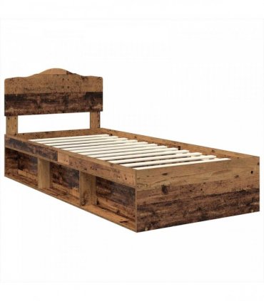 vidaXL Bed Frame with Headboard Old Wood 100 x 200 cm Solid Pine Wood