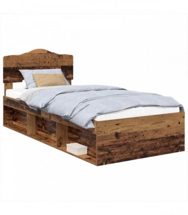 vidaXL Bed Frame with Headboard Old Wood 90 x 200 cm Solid Pine Wood