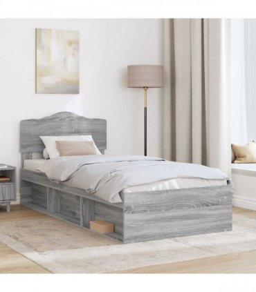 vidaXL Bed Frame Grey Sonoma 90 x 190 cm Solid Pine Wood