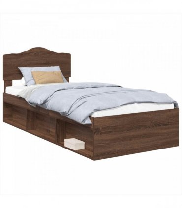 vidaXL Bed Frame with Headboard Brown Oak 90 x 190 cm Solid Pine Wood