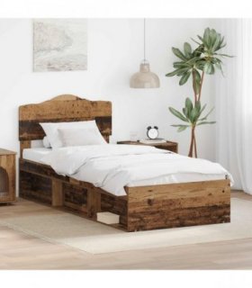 vidaXL Bed Frame with Headboard Old Wood 90 x 190 cm Solid Pine Wood