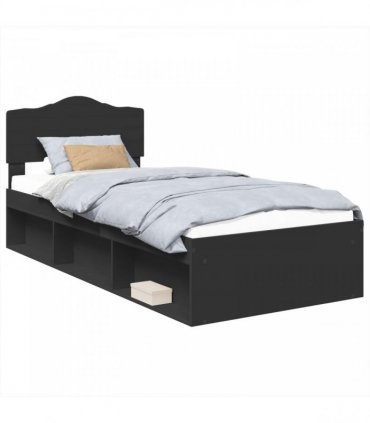 vidaXL Bed Frame Black Oak 75 x 190 cm Solid Pine Wood
