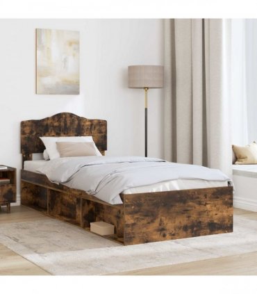 vidaXL Bed Frame Smoked Oak 75 x 190 cm Solid Pine Wood