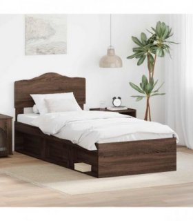 vidaXL Bed Frame with Headboard Brown Oak 75 x 190 cm Solid Pine Wood