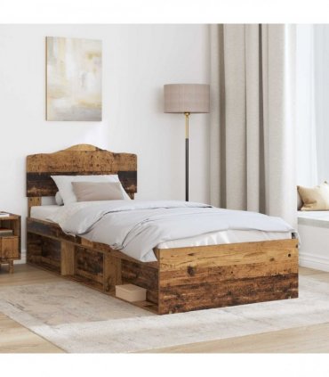 vidaXL Bed Frame with Headboard Old Wood 75 x 190 cm Solid Pine Wood