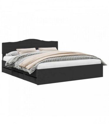 vidaXL Bed Frame with Drawer Black 200 x 200 cm Engineer Wood