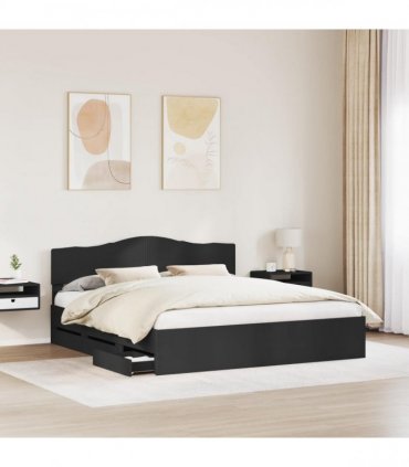 vidaXL Bed Frame with Drawer Black 200 x 200 cm Engineer Wood