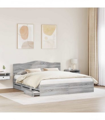 vidaXL Bed Frame with Drawer Grey Sonoma 200 x 200 cm Engineer Wood