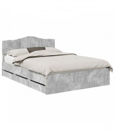vidaXL Bed Frame with Drawer Concrete Grey 160 x 200 cm Engineer Wood