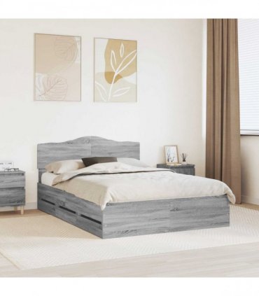 vidaXL Bed Frame with Drawer Grey Sonoma 160 x 200 cm Engineer Wood